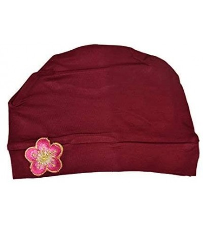 Skullies & Beanies Chemo Beanie Sleep Cap with Pink and Gold Flower - Burgundy - C218044KS5R $16.88