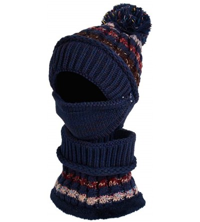 Skullies & Beanies Winter Knit Beanie Hat Skull Cap Neck Warmer Scarf Set for Women and Girls - Navy Blue - C118ZGAN3X8 $18.08