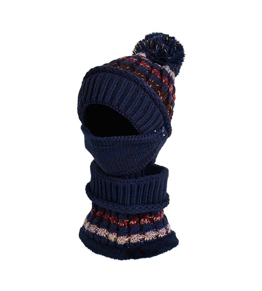 Skullies & Beanies Winter Knit Beanie Hat Skull Cap Neck Warmer Scarf Set for Women and Girls - Navy Blue - C118ZGAN3X8 $18.08