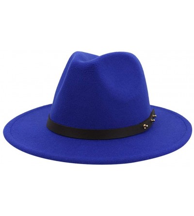 Fedoras Mens Western Cowboy Hat Faux Felt Wide Brim Fedora Hat - B Blue - CX193W79MHL $21.71