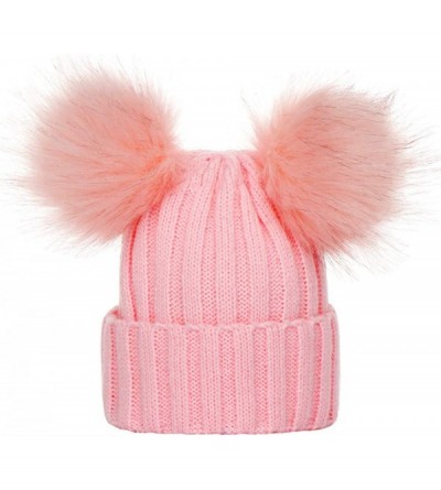 Skullies & Beanies Baby Knit Beanie Hat with Pom Pom Ball Warmer Slouchy Windproof Caps - Pink - CM18M4SEQ00 $10.15