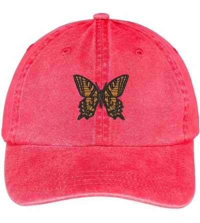 Baseball Caps Butterfly Embroidered Washed Cotton Adjustable Cap - Red - CC12IFNSMHX $16.69