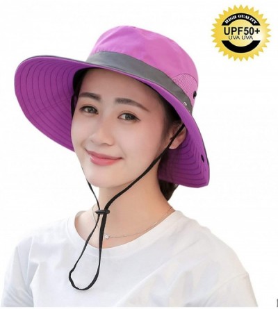 Sun Hats Women's Outdoor UV Protection Foldable Mesh Wide Brim Fishing Hat Bonnie Hats - A-purple - CH18G6XLZLT $9.49
