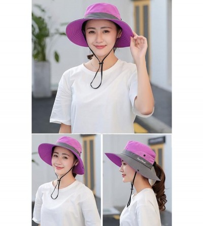 Sun Hats Women's Outdoor UV Protection Foldable Mesh Wide Brim Fishing Hat Bonnie Hats - A-purple - CH18G6XLZLT $9.49