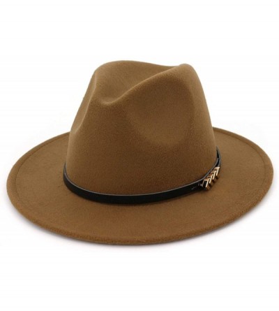 Fedoras Unisex Plain Belt Buckle Decorated Australia Wool Felt Jazz Fedora Hat Men Women Flat Brim Panama Formal Hat - CI18O3...