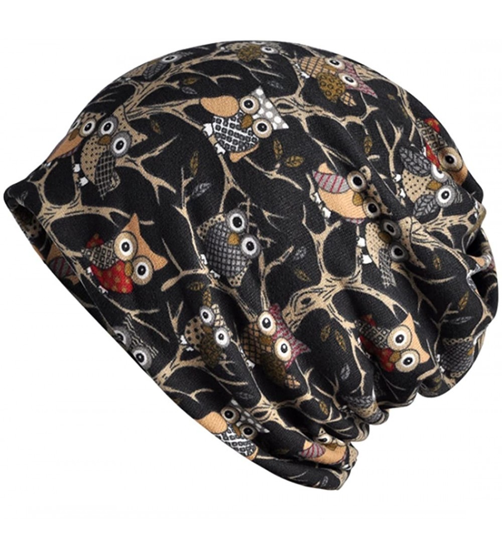 Skullies & Beanies Women's Multifunction Hat owl Skull Cap Scarf - Black - CY1889H2H9S $13.81