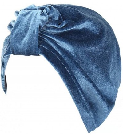 Skullies & Beanies Women Indian Style Velvet Turban Hat Bandana Chemo Head Wrap Muslim Headscarf (Navy-2) - Navy-2 - CO18LMAK...
