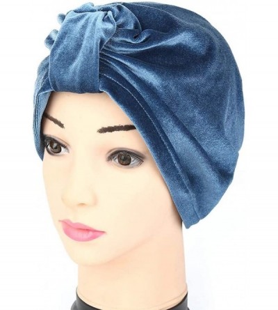 Skullies & Beanies Women Indian Style Velvet Turban Hat Bandana Chemo Head Wrap Muslim Headscarf (Navy-2) - Navy-2 - CO18LMAK...