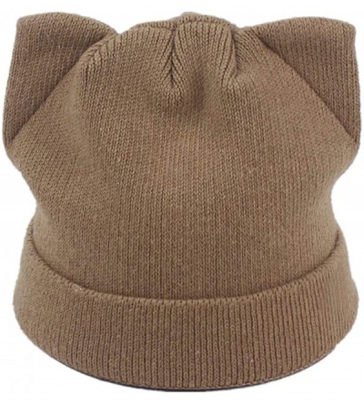 Skullies & Beanies Women Cat Ear Beanie Hat Wool Braided Knit Trendy Winter Warm Cap - Khaki - CP1895I03WG $11.32