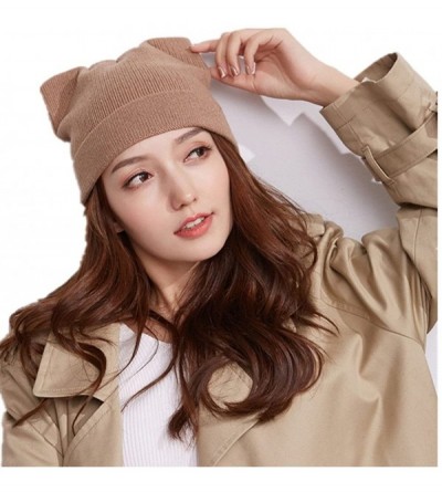 Skullies & Beanies Women Cat Ear Beanie Hat Wool Braided Knit Trendy Winter Warm Cap - Khaki - CP1895I03WG $11.32