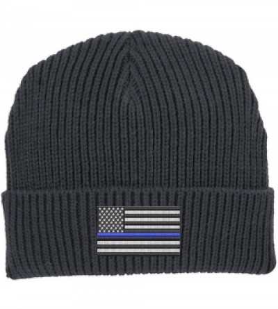 Skullies & Beanies Thin Blue Line American Flag Support Police Law Enforcement Winter Watch Cap Hat - Gray - C3180U93Z7Q $31.24