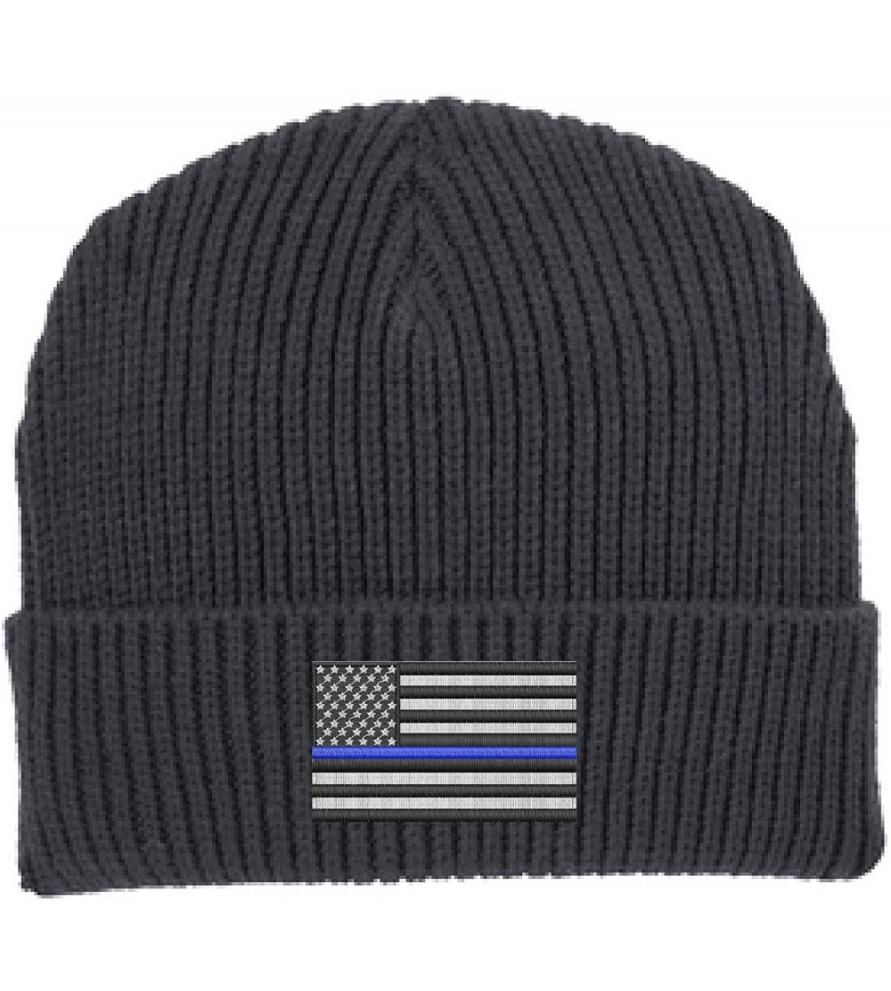 Skullies & Beanies Thin Blue Line American Flag Support Police Law Enforcement Winter Watch Cap Hat - Gray - C3180U93Z7Q $17.24