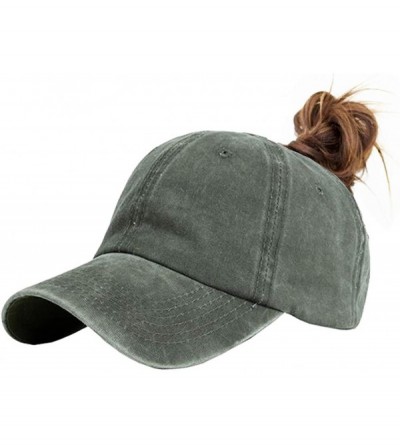 Baseball Caps Ponytail Baseball Hat Distressed Retro Washed Cotton Twill - Light Armygreen - CL18R49G7UI $17.88