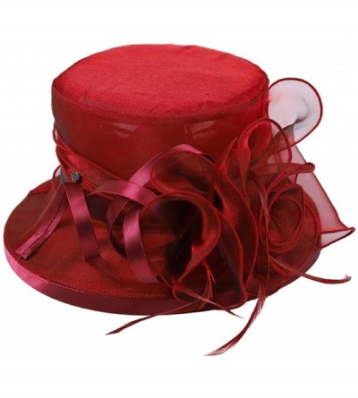 Bucket Hats Lady Church Derby Dress Cloche Hat Fascinator Floral Tea Party Wedding Bucket Hat S051 - S043-claret - C718R4QK0T...