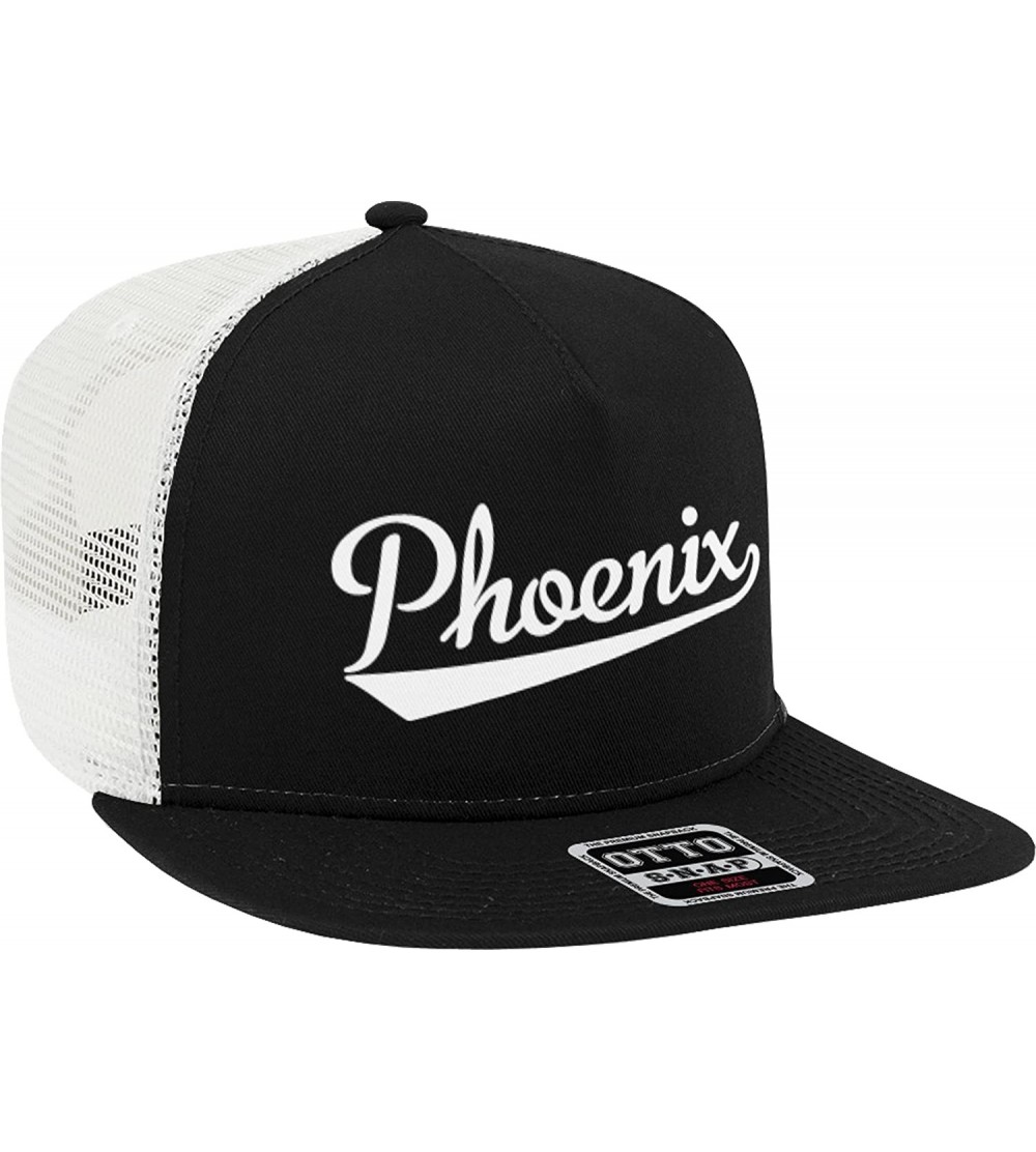 Baseball Caps Phoenix Script Baseball Font Snapback Trucker Hat - Black/White - CZ18D04LZTT $12.43