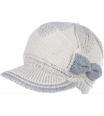 Skullies & Beanies Womens Winter Visor Cap Beanie Hat Wool Blend Lined Crochet Decoration - Ivory Bow - CD18WDOL2LE $18.28
