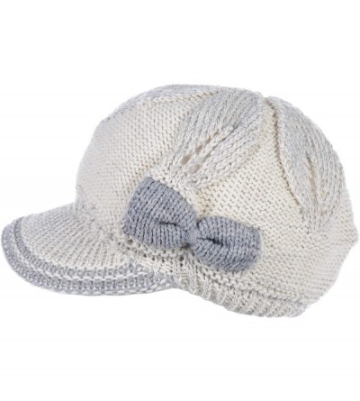 Skullies & Beanies Womens Winter Visor Cap Beanie Hat Wool Blend Lined Crochet Decoration - Ivory Bow - CD18WDOL2LE $18.28