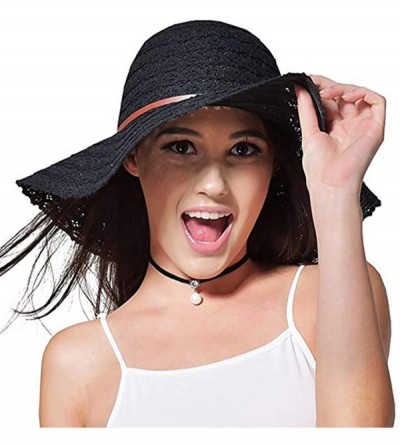 Sun Hats Wide Brim Summer Beach Sun Hats for Women UPF Woman Foldable Floppy Travel Packable Cotton Sun Hat - Black - CZ18RN0...