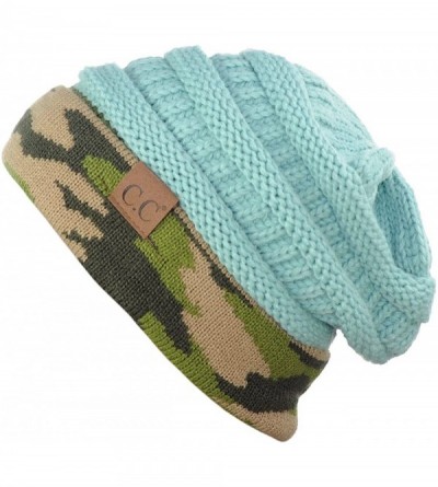 Skullies & Beanies Unisex Warm Soft Stretch Cable Knit Camo Cuff Beanie Cap - Mint - CG189ZZG8HH $17.82