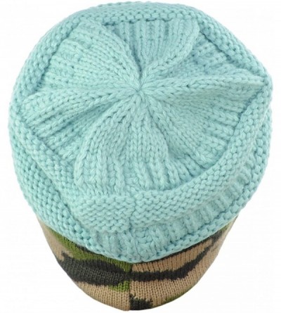 Skullies & Beanies Unisex Warm Soft Stretch Cable Knit Camo Cuff Beanie Cap - Mint - CG189ZZG8HH $17.82