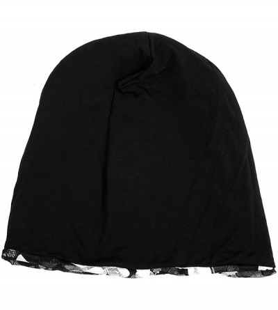 Skullies & Beanies Floral Lace Beanie Hat Chemo Cap Stretch Slouchy Turban Headwear - Butterfly Black - CD18CEGU0EW $19.60