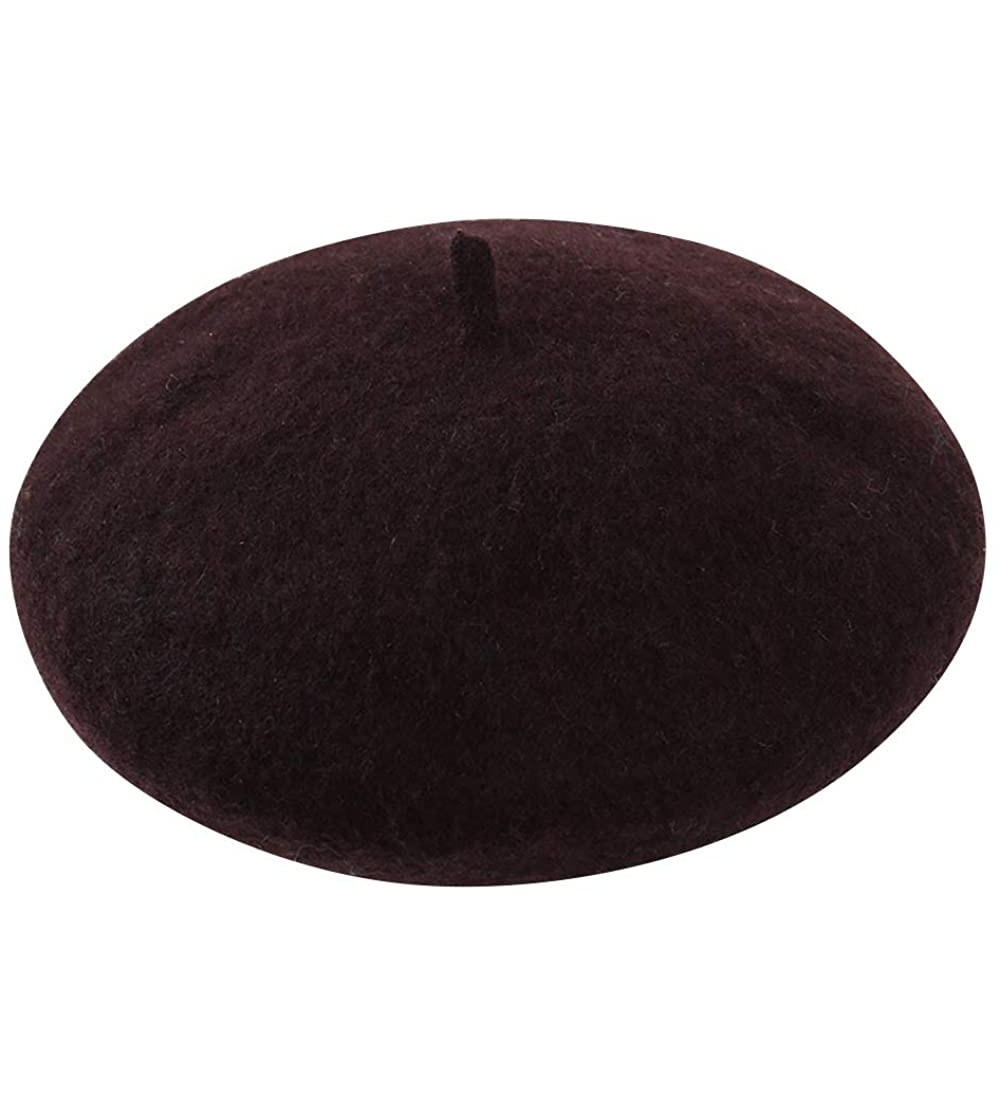 Berets Wool Beret Hat-Solid Color French Style Winter Warm Cap for Women and Girls- Lady Casual Use - Coffee - CG1930IALQC $2...