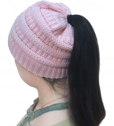 Skullies & Beanies Beanie for Women Hair and Tail Winter Knit Cup Ponytail Warm Stretech Cable Knit Hat - Pink - CM18YISUHAS ...