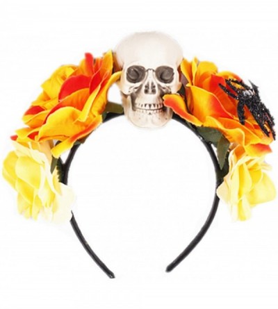 Headbands Day of The Dead Rose Skull Headpiece Flower Crown Festival Headband HC31 - Orange - C818IK3SKWM $22.42