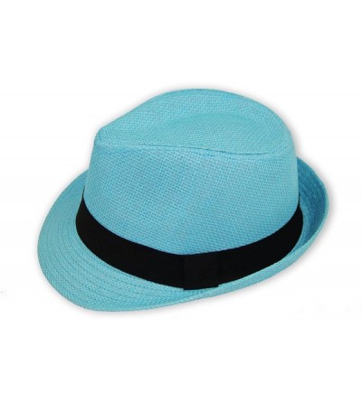 Fedoras Men/Women Straw Fedora Hat - Turquoise - C912EBOOBVL $29.81