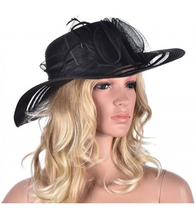 Sun Hats Womens Wide Brim Floral Feather Kentucky Derby Church Dress Sun Hat A340 - Black - C212EEI70X5 $10.59