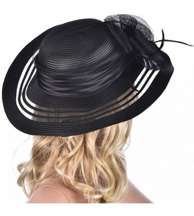 Sun Hats Womens Wide Brim Floral Feather Kentucky Derby Church Dress Sun Hat A340 - Black - C212EEI70X5 $10.59