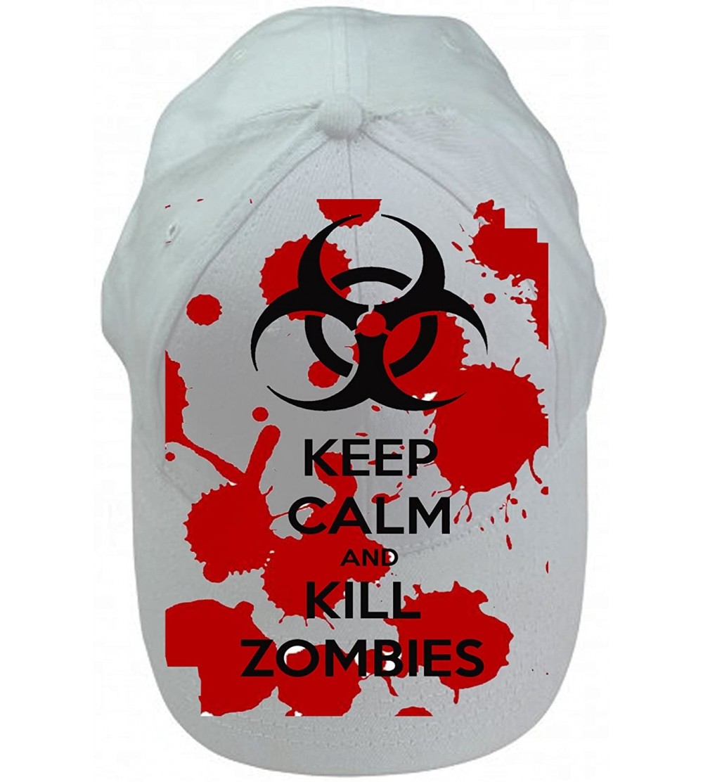 Baseball Caps Keep Calm and Kill Zombies Biohazzard Logo 100% Cotton White Adjustable Cap Hat - CZ11GST8GYB $21.02
