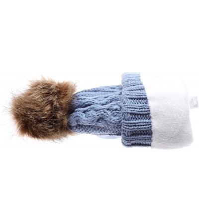Skullies & Beanies Women's Winter Fleece Lined Cable Knitted Pom Pom Beanie Hat with Hair Tie. - Indi Blue - CX12MXV3MMR $8.29