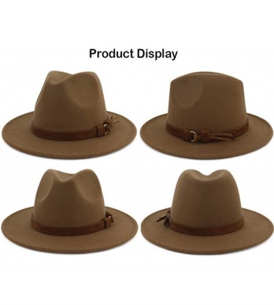 Fedoras Unisex Wide Brim Felt Fedora Hats Men Women Panama Trilby Hat with Band - Yellow - CK18R8YLG6D $16.08