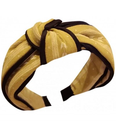 Headbands Simple Leaf Stripe Middle Knotted Knot Wide Side Non-Slip Headband - Yellow - C518R3MYQ7O $17.88