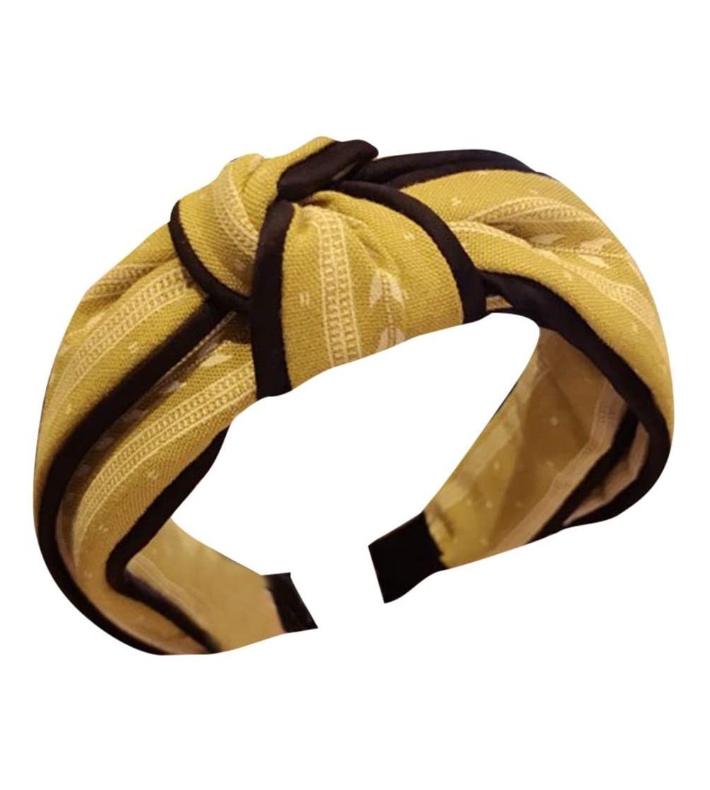 Headbands Simple Leaf Stripe Middle Knotted Knot Wide Side Non-Slip Headband - Yellow - C518R3MYQ7O $6.54