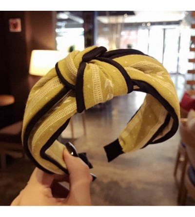 Headbands Simple Leaf Stripe Middle Knotted Knot Wide Side Non-Slip Headband - Yellow - C518R3MYQ7O $6.54