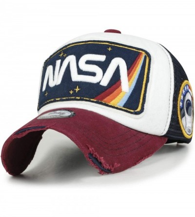 Baseball Caps NASA Worm Logo Embroidery Baseball Cap Rainbow Mesh Snap Back Trucker Hat - Red Bill - CD195AKE5WU $48.44