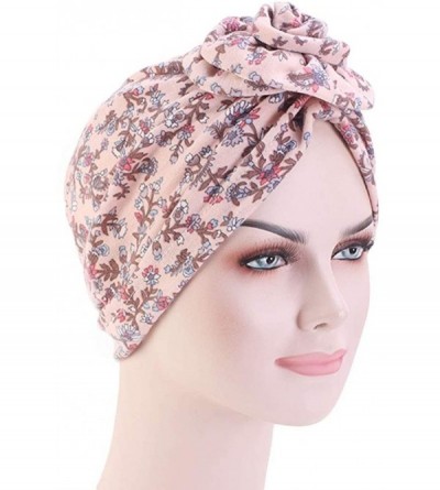 Skullies & Beanies New Women's Cotton Flower Elastic Turban Beanie Pre-Tied Bonnet Chemo Cap Hair Loss Hat - Pink - CN18UUGU2...