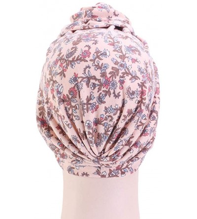 Skullies & Beanies New Women's Cotton Flower Elastic Turban Beanie Pre-Tied Bonnet Chemo Cap Hair Loss Hat - Pink - CN18UUGU2...