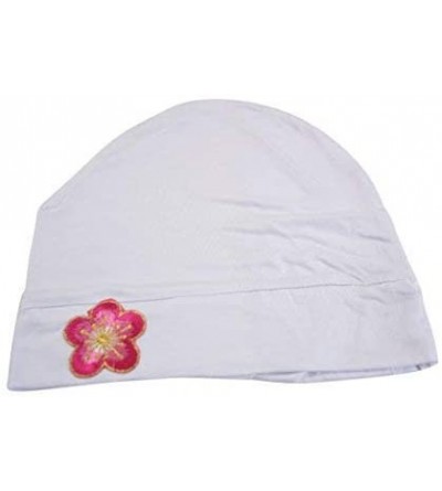 Skullies & Beanies Chemo Beanie Sleep Cap with Pink and Gold Flower - White - C5183N276AA $10.60