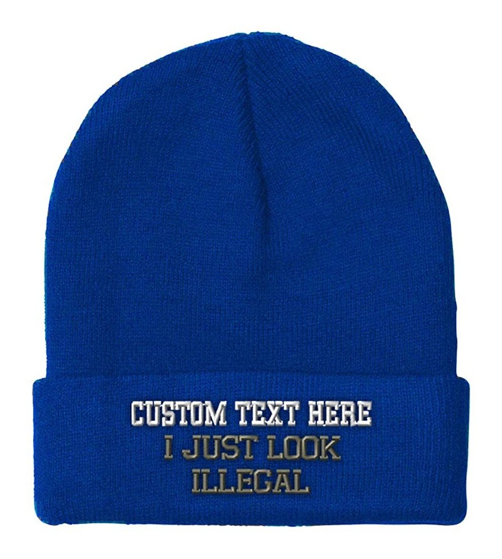 Skullies & Beanies Custom Beanie for Men & Women I Just Look Illegal Embroidery Skull Cap Hat - Royal Blue - CY18ZWOM8AH $15.47