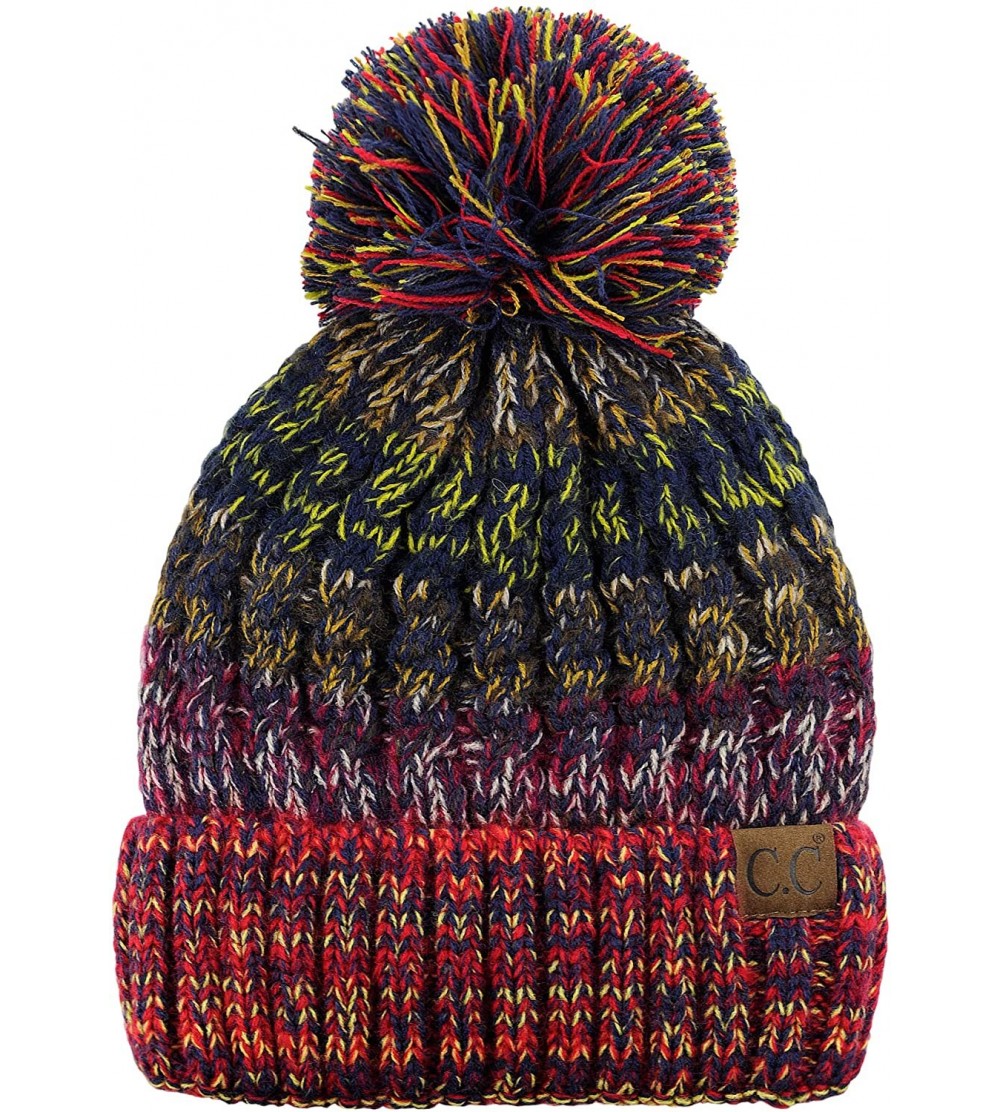 Skullies & Beanies Tribal Blend Pom Soft Fuzzy Lined Thick Knit Cuff Beanie Hat - Red - C218IQEH5CQ $26.07