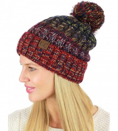 Skullies & Beanies Tribal Blend Pom Soft Fuzzy Lined Thick Knit Cuff Beanie Hat - Red - C218IQEH5CQ $26.07