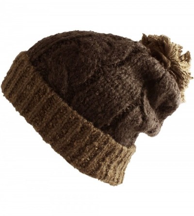Berets Multi Color Pom Pom Crochet Thick Knit Slouchy Beanie Beret Winter Ski Hat - Chocolate/Brown - CF127DZ5M1X $19.49