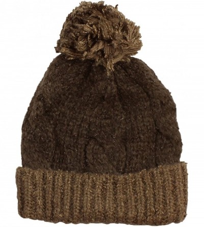 Berets Multi Color Pom Pom Crochet Thick Knit Slouchy Beanie Beret Winter Ski Hat - Chocolate/Brown - CF127DZ5M1X $12.55
