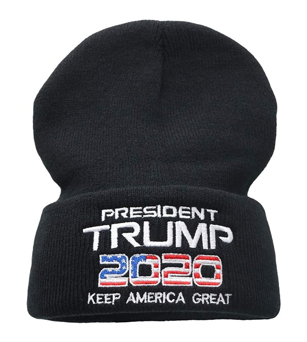 Skullies & Beanies Trump Beanie Hat 2020 USA Keep America Great Knit Hat Presidential Campaign American Flags Winter Watch Ca...