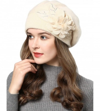 Berets French Style Beret Hat for Womens Rabbit Hair Knit Artist Hat Thick Lined Classic Warm Casual Hat - Beige - CE1924MARE...