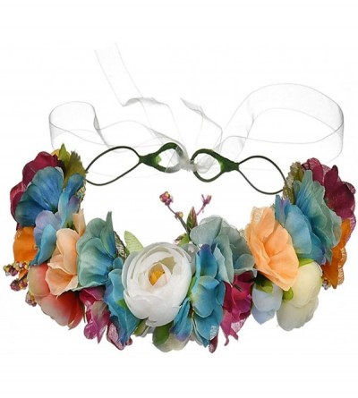 Headbands Boho Flower Headband Hair Wreath Floral Garland Crown Halo Headpiece with Ribbon Wedding Festival Party - C - C2188...