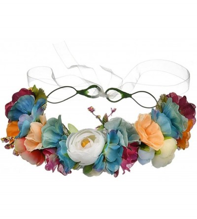 Headbands Boho Flower Headband Hair Wreath Floral Garland Crown Halo Headpiece with Ribbon Wedding Festival Party - C - C2188...
